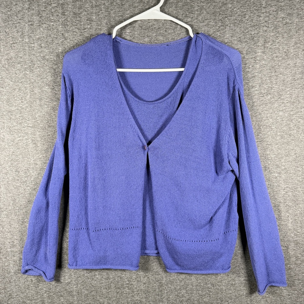 Eileen Fisher Womens M Blue Rayon Nylon Open Front Cardigan Sweater Lightweight